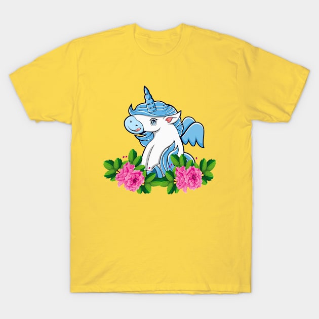 Cute Unicorn Flower Lover T-Shirt by JeffDesign